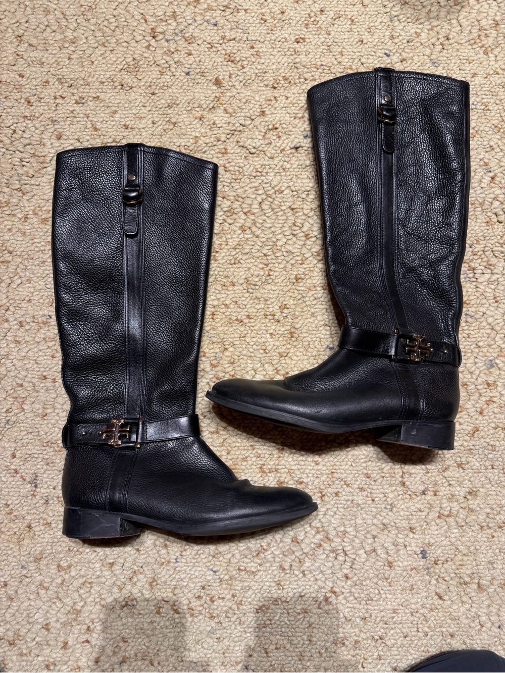 Tory Burch Classic Black Leather Knee-High Women's Riding Boots 11